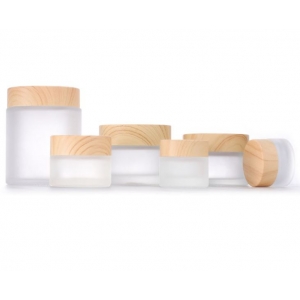 Cosmetic Empty Cream Jar Cosmetic Container Glass Jar with Wood Grain Cap 5g,10g,15g,30g,50g,100g